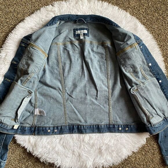 LOFT Polka Dot Jean Jacket Button Front Womens Size Medium - Picture 3 of 10